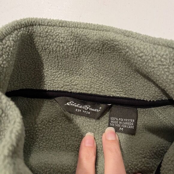 Eddie Bauer Vest Mens Medium Green Full Zip Fleece Polartec Mock Neck Outdoor - Picture 7 of 8